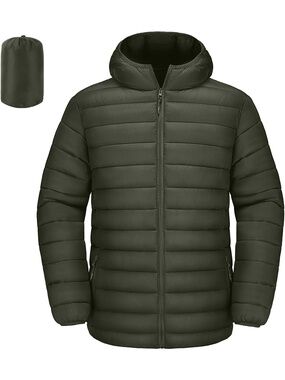 🆕 Polu Men's Army Green Packable Hooded Water Resistant Puffer Jacket Coats